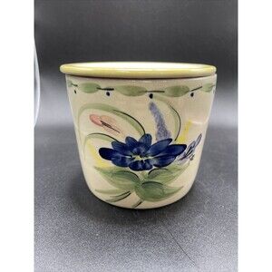 Vtg Yesteryears Hand Turned Crock/Dip Chiller USA Marshall Texas Blue Flower